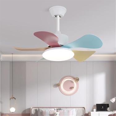 Imagem de OUFULA Ventilador de cor nórdica moderna LED Fashion Criatividade Sala de Estar Restaurante Quarto Infantil Remoto Teto Fan Light (Estilo C)