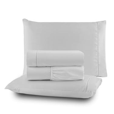 Imagem de Jogo de Lençol Cama Casal 200 Fios Algodão 4 Peças Ponto Palito Anti-Pilling com Toque Suave Premium