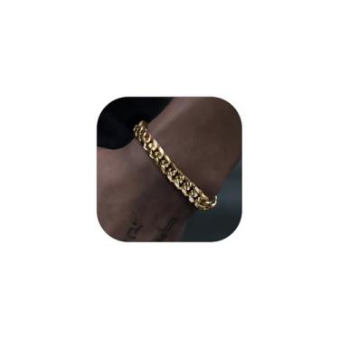 Imagem de ChainsHouse Pulseira de elos cubanos masculinos e femininos de aço inoxidável/preto/banhado a ouro 14K clássico 3 mm/6 mm/9 mm/12 mm de largura, comprimento de 16 a 21 cm, caixa de presente, 7.5 inch
