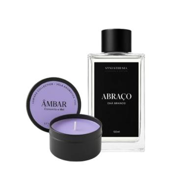 Imagem de Kit Vela Âmbar + Difusor Abraço – Camomila, Mel e Chá Branco – Aroma Aconchegante – 110g/120ml – SYNESTHESIA