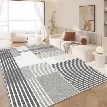 Imagem de Tapete geométrico moderno para sala de estar, decoração de luxo para casa, sofá, tapetes grandes, creme, vento, quarto, cabeceira (2,6 x 5,2 pés (80 x 160 cm)/flanela-3)