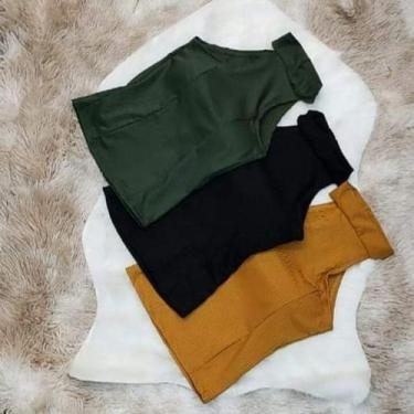 Imagem de Blusa feminina malha canelada gola alta manga cavada com bojo - moda f