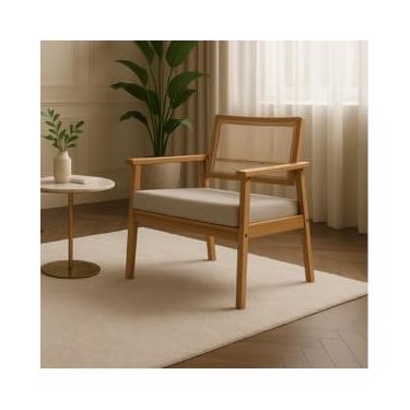 Imagem de Poltrona Caraíva Linho Detalhe De Tela No Encosto Para Sala Estar Escritório