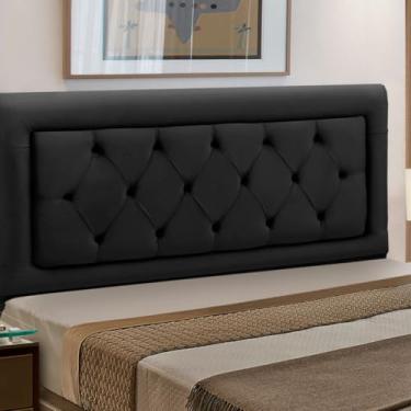 Imagem de Cabeceira Estofada Madeira Casal Belinha Reta (Preto)