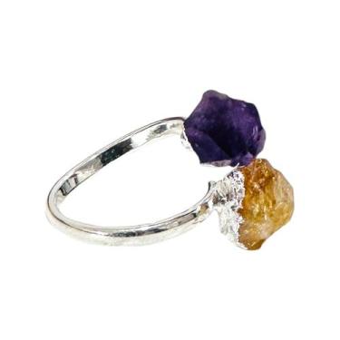 Imagem de Anel Pedra Natural Ametista e Citrino Bruta - Ajustável - Equilíbrio P