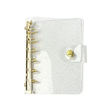Imagem de A7 Capa para fichário de PVC macio com glitter, dourado, recarregável, fichário de 6 furos, folhas soltas, anel redondo, protetor de páginas de agenda pessoal com fecho de botão de pressão