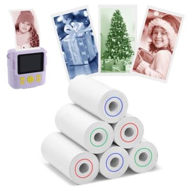 Imagem de 6 rolos de refil de rolo de papel para câmera infantil em 3 cores – vermelho verde azul, impressora fotográfica instantânea térmica para 4, 5, 6, 7, 8, 9, 10 anos, meninas, meninos, presentes de