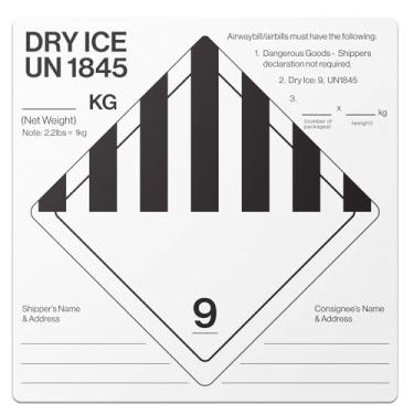 Imagem de 15 x 15 cm - Dry Ice UN1845 (preto/branco) Etiquetas de envio - para produtos refrigerados e congelados enviados com gelo seco - pacote com 2