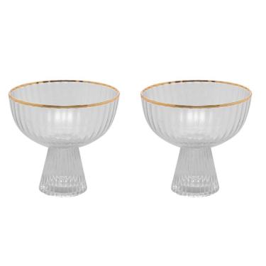 Imagem de Conjunto 02 Taças de Sobremesa de Cristal com Fio de Ouro 200 ml Lines Wolff