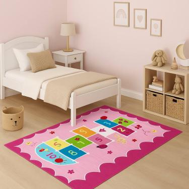 Imagem de Tapete Infantil Emborrachado Antiderrapante 100x140cm - Amarelinha Rosa