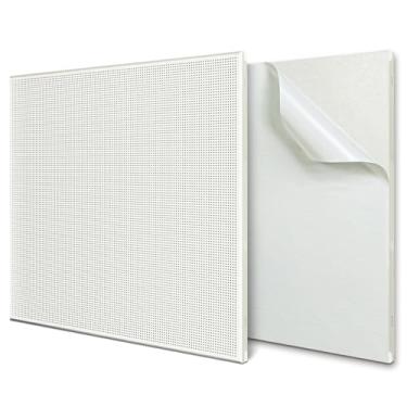 Imagem de TroyStudio Painéis acústicos de alumínio perfurado, 2 peças de painéis autoadesivos de absorção de som de 61 cm x 61 cm x 2 cm, azulejos de parede/teto à prova de som, quadros decorativos para estúdio