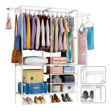 Imagem de Cabideiro de Chão Desmontável Arara De Roupa Multifuncional Sapateira 