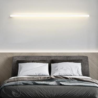 Imagem de GZZBMY Luz de parede longa LED com interruptor de botão operado por bateria arandela de parede recarregável alumínio minimalista lâmpadas de parede lineares para sala de estar quarto corredor corredor