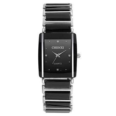 Imagem de Relógios de pulso modernos para casais, mulheres e homens, relógio de pulso exclusivo com strass, cerâmica, quartzo, à prova d'água, Preto masculino, 28mm, Movimento de quartzo