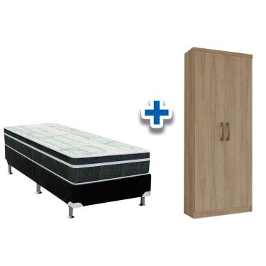 Imagem de Cama Box Solteiro CRC + Colchão Molas+ Armário Multiuso Margarida Rústico