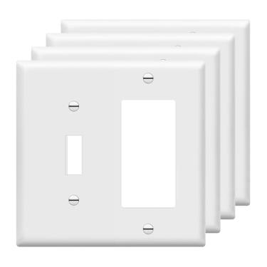 Imagem de ENERLITES Interruptor de luz combinado/placa decorativa de interruptor de luz, placa de parede de interruptor duplo, tamanho padrão 2 - gangues 11,4 cm x 11,6 cm, termoplástico de policarbonato