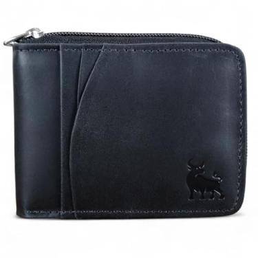 Imagem de Carteira Masculina De Couro Legítimo Com Ziper CNH Cartões Antifurto Bloqueio RFID - 277 (Preto - Couro CBFT)