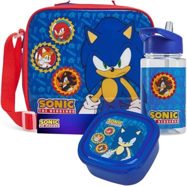 Imagem de Get Trend Sonic The HEDGEHOG Conjunto de 3 peças com garrafa de água à prova de vazamento e lancheira pequena isolada para viagem de creche escolar (Sonic)