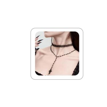 Imagem de LKingel Colar gótico feminino com pingente de lua preta, colar punk de bruxa, gótico em camadas, gargantilha de contas empilháveis, joias de Halloween para mulheres, Zinco, Sem Pedra Preciosa