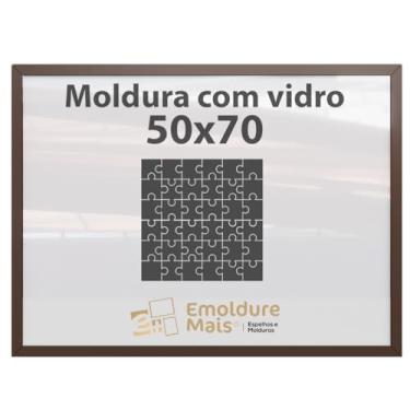 Imagem de Moldura para Quebra Cabeça Cabeca 70x50 1000 peças Com Vidro para Quadro Puzzles Ravensburger cor Marrom