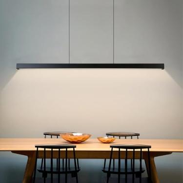 Imagem de Lâmpada Pendente De Iluminação Decorativa Led Linear Moderna Para Ilha De Cozinha, Luz Pendente Regulável Contemporânea, Luminária De Teto Nórdica Para Mesa, Black, 80x4.5cm(31x2inch)