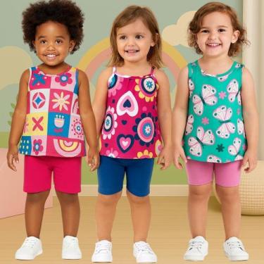 Imagem de Kit 3 Conjuntos Infantil Menina Blusa Regata e Short Kyly, 3, Kit 5