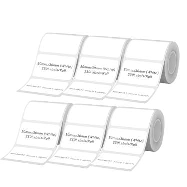 Imagem de Fita adesiva para impressora NIIMBOT B1/B21/B3S, 6 rolos (1380 peças no total) etiquetas adesivas térmicas impermeáveis papel anti-óleo branco 50 x 30 mm