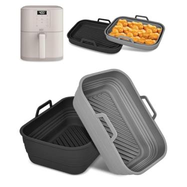 Imagem de Pacote com 2 forros de silicone dobráveis para fritadeira de ar fina Bella de 6 litros (capacidade de 2,3 kg), retângulo reutilizável de panela de silicone para airfryer, inserção antiaderente para