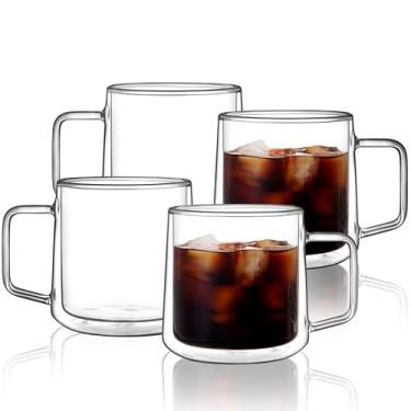 Imagem de CNGLASS 425 g (embalagem com 4) canecas de café de vidro de parede dupla, canecas grandes de vidro isolado com alça, xícaras de café transparentes para expresso, latte, cappuccino, chá