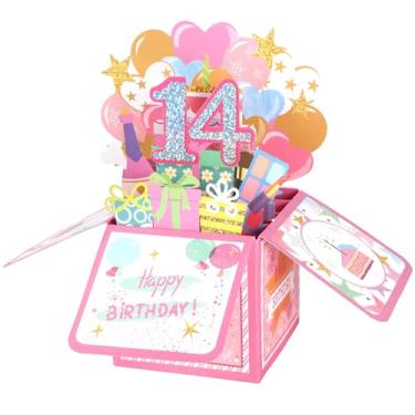 Imagem de 14th Happy Birthday Cartão Pop-up, Pop-up 3D Brilhante com Envelope Cartão de Felicitação Decoração Aniversário Divertida com Bênçãos Mamãe Papai para Menina