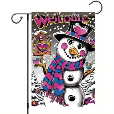 Imagem de Starlit Patio Bandeira de jardim de inverno, boneco de neve, bandeira de boas-vindas, 30,5 x 45,7 cm, bandeira dupla face, jardim, colorido, férias, varanda, pátio, decoração, inverno, sazonal