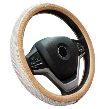 Imagem de Nova capa de volante de couro diamante com strass de cristal brilhante, ajuste universal de 38 cm, protetor de roda antiderrapante para mulheres e meninas, dourado