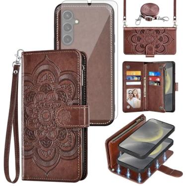 Imagem de Asuwish Capa de celular para Samsung Galaxy S24 5G carteira com zíper destacável com protetor de tela de vidro temperado alça transversal suporte de cartão de flores S 24 24S G5 SM-S921U mulheres