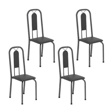 Imagem de Cadeiras para Sala de Jantar 4 Unidades Lívia Preto liso / Martelado Prata