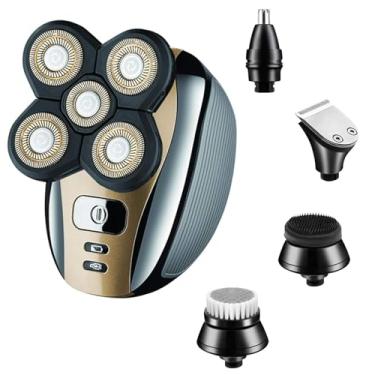 Imagem de Aparador de barbeador elétrico para homens carecas Kit de cuidados 5 em 1 Barbeadores rotativos a seco molhado Aparador de barba para nariz, Escova de limpeza facial, sem fio, à prova d'água, carregamento USB recarregável