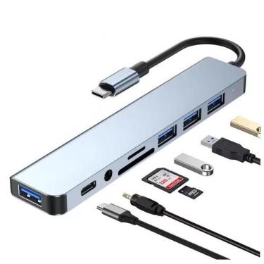 Imagem de Hub p/Macbook USB e USB-C com Leitor SD/TF Áudio 3.5mm 8 em 1 Leitor C