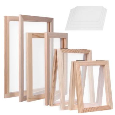 Imagem de EupHHonycs Kit de tela para fabricação de papel com 4 peças de moldura de madeira, moldura de 4 tamanhos para artesanato de papel DIY (A4, A5, A6 e A7)