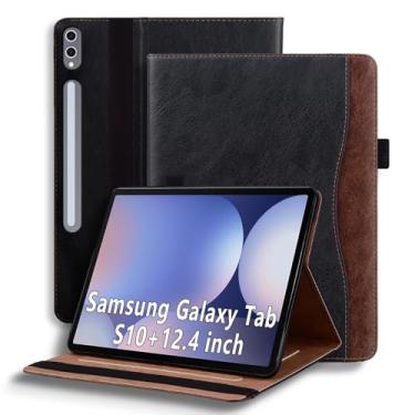 Imagem de TIPOYOROOS Capa para Samsung Galaxy Tab S10 Plus 12,4 polegadas 2024 (SM-X820/SM-X826)/Tab S9 Plus 2023 (SM-X810/SM-X816), capa de couro PU empresarial com bolso e suporte para lápis, preta