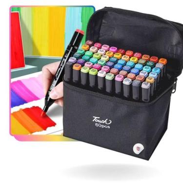 Imagem de Kit Caneta Marcador Permanente Colorida Ponta Dupla Com Estojo Bolsa D