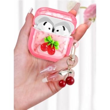 Imagem de Coralogo Capa para AirPods 4 com chaveiro – Linda para mulheres, meninas, kawaii, rosa, flor cerejeira, design feminino, proteção bonita e bonita para AirPods 4ª geração 2024