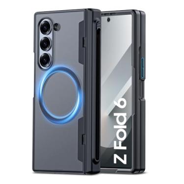 Imagem de Spugan Capa para Samsung Galaxy Z Fold 6 com suporte Mag-Safe e S Pen e capa de dobradiça e proteção de tela, capa de celular translúcida fosca forte magnética flexível à prova de choque para Galaxy