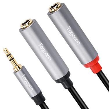 Imagem de Divisor adaptador Y de 3,5 mm para duplo de 6,35 mm, macho TRS estéreo de 3,5 mm 1/8 polegada para 2 x 6,35 mm 1/4 polegada TS Mono fêmea Y divisor conector conversor de cabo de áudio para telefone