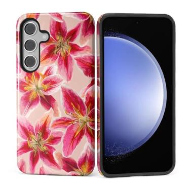 Imagem de Kapadiy Capa para Samsung Galaxy S24 [lindo design de lírio de flores coloridas] - Proteção dupla híbrida (silicone + policarbonato rígido) à prova de choque, capa protetora para homens e mulheres
