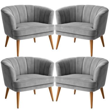 Imagem de Conjunto 4 Poltronas para Recepção Comercial Ergonômica Tecido Veludo 