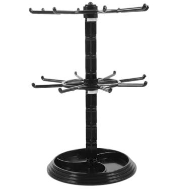 Imagem de FRCOLOR Porta-chaveiro, suporte giratório, organizador de joias, brincos, pulseiras, faixas de cabelo, rack de 2 níveis e 16 ganchos, bandeja de metal preta para vendedores domésticos, shows de