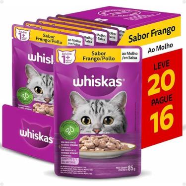 Imagem de Ração Úmido Whiskas Gato Adulto Frango 20 Sachê 85g