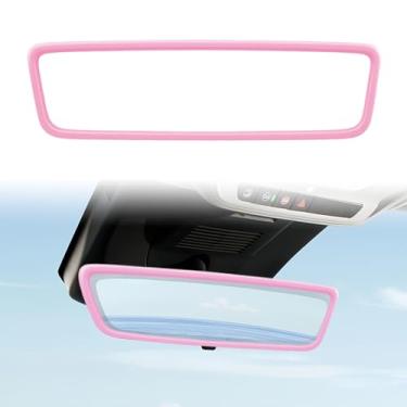 Imagem de Capa protetora de espelho retrovisor de carro, moldura protetora de borda traseira de silicone para Tesla Model 3/Y/X/S (2014-2024), acessórios de acabamento interno automotivo (rosa)