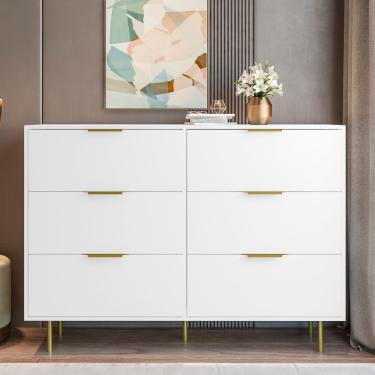 Imagem de Cômoda 06 Gavetas Com Pés E Puxador Em Metal - Safira Branco