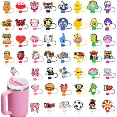 Imagem de 50 peças de tampas de palha diferentes aleatórias para acessórios de copos Stanley Toppers de palha para copo a granel fofo engraçado reutilizável ajuste 0,4 pol/10 mm e 30 & 1,134 g Stanley Tumbler