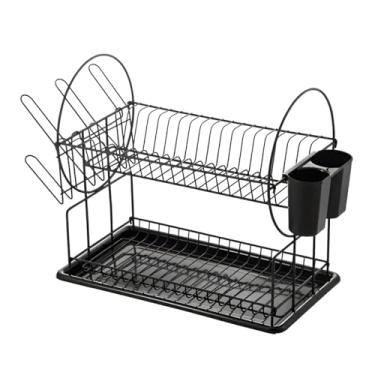 Imagem de Escorredor de Louça em Aço Inox, 2 Andares, 42x23x36cm, Preto, Suporta 18 Pratos e 12 Copos